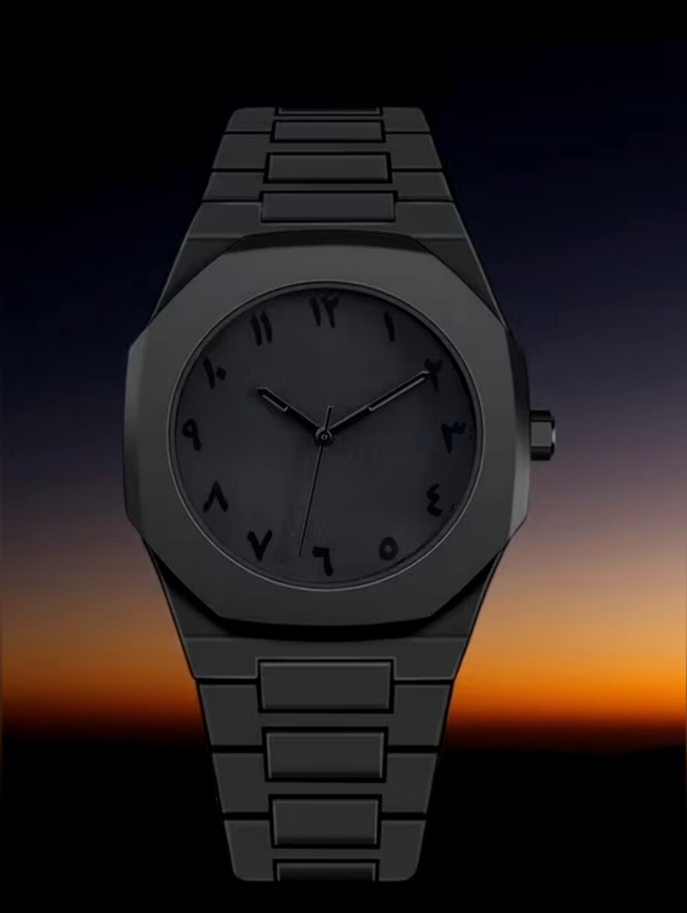 Black matte minimalist Quartz watch with unique Arabic numeral display